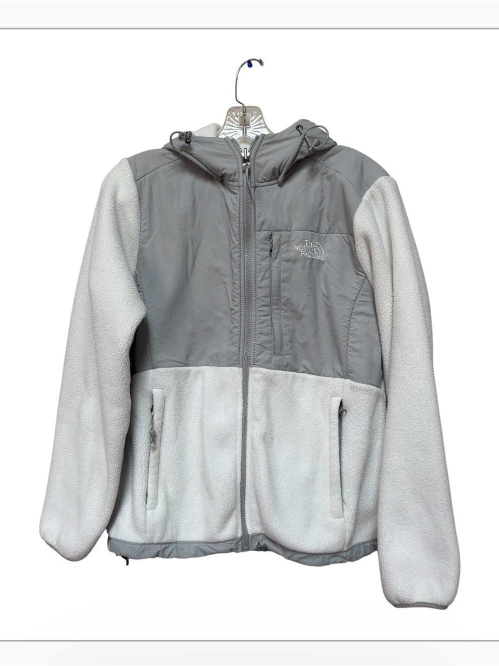 The North Face Women’s M Denali Hoodie Gray Cream Fleece Jacket Gorpcore
